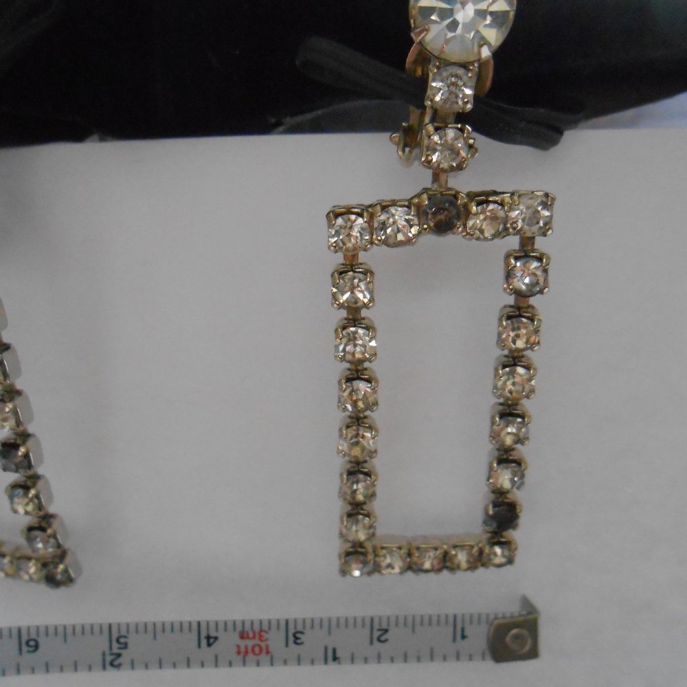 Rectangular Clear Rhinestone Clip On Earrings. Vi… - image 5